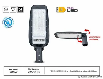 5 x LED Straatlamp 200W – 6400K Koud Wit - Grijs – IP65 – FLORIDA-200 – kavel bij Vlavem