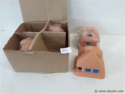 4 x T-licht huisje aardewerk – kavel bij Vlavem