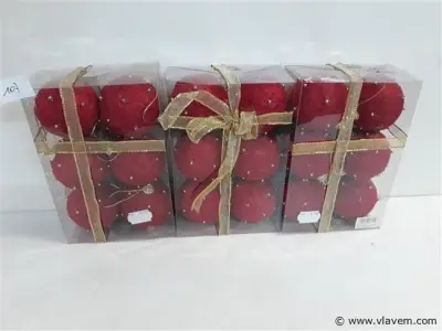 3 x Kerstballen sisal rood 7 cm 6 stuks – kavel bij Vlavem