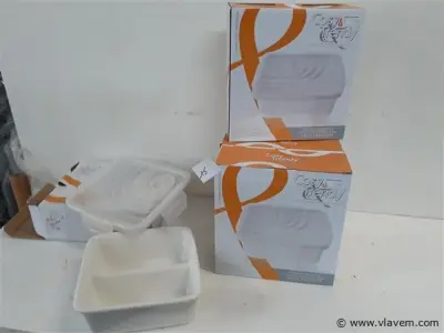 5 x Voorraaddoos porselein 2 verdelingen met pvc deksel – kavel bij Vlavem