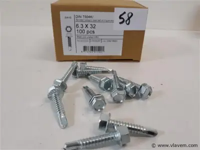 1 x Boorschroef zeskant 6,3x32 mm 100 stuks – kavel bij Vlavem