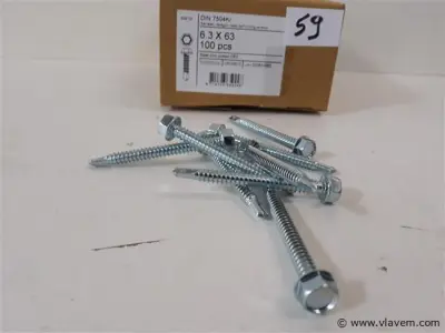 1 x Boorschroef zeskant 6,3x63 mm 100 stuks – kavel bij Vlavem