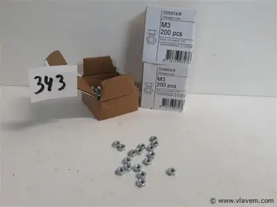 3 x Zeskantmoeren verzinkt M 3 200 stuks – kavel bij Vlavem