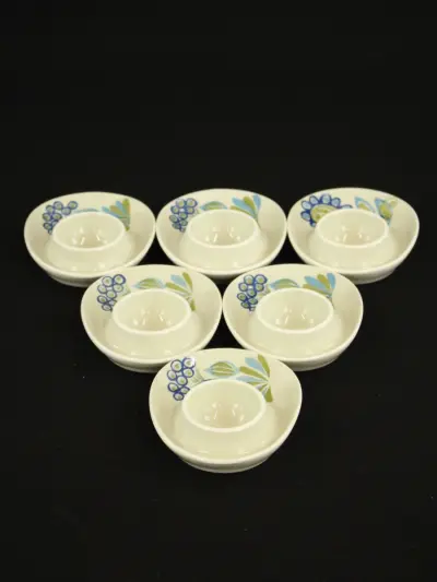 Set van 6 vintage eierdopjes met bloemmotief – kavel bij De Kringwinkel, Antwerpen