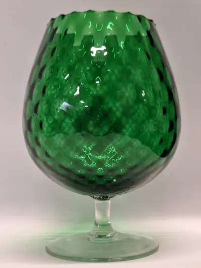 Vintage XL Empoli Glazen Kelkvaas - Smaragdgroen Optisch Geblazen Glas – kavel bij De Kringwinkel, Gent