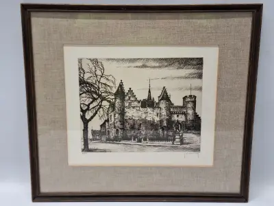Het Steen met Lange Wapper, Antwerpen - gesigneerde ets 96/150 - Roger Hebbelinck – kavel bij De Kringwinkel, Gent