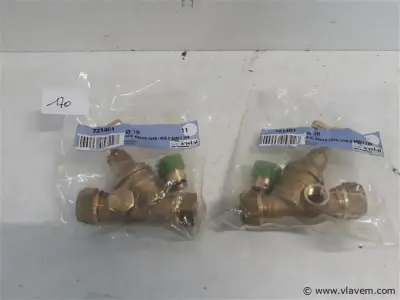2 x Kraan koper met aftap knelkoppeling 15 mm – kavel bij Vlavem