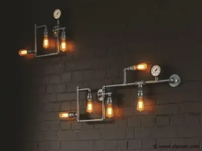 2 x Industriële Retro Wandlamp 3 + 5 lichts – kavel bij Vlavem