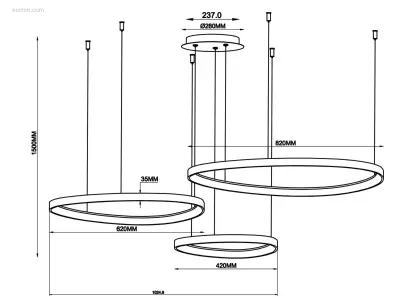 Auren Design Hanglamp Zwart 42cm&62cm&82cm Trio – kavel bij Auctim, Puurs