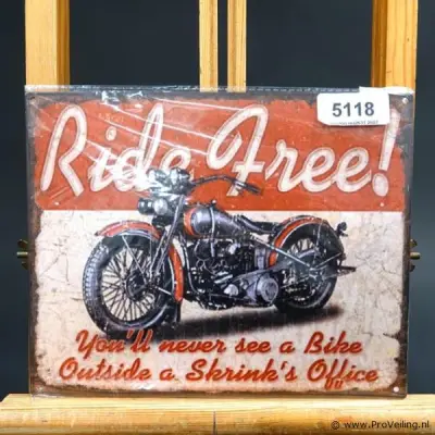 Metalen bord ride free – kavel bij ProVeiling