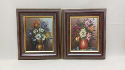 Set van 2 Vintage olieverfschilderijen – kavel bij De Kringwinkel, Zottegem