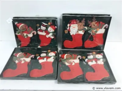 6 x Hangdeco hout kerstfiguur in sok/muts 2 stuks – kavel bij Vlavem