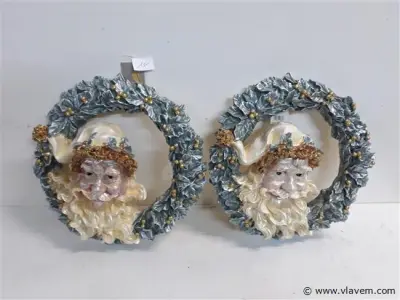 2 x Krans kerstman 30 cm polyester – kavel bij Vlavem