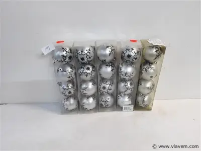 5 x Kerstballen 5 cm pvc zilver zwart – kavel bij Vlavem
