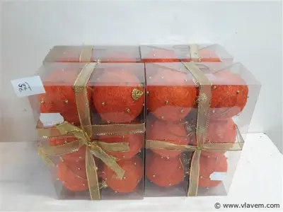 4 x Kerstballen sisal oranje 7 cm 6 stuks – kavel bij Vlavem