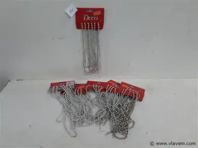 6 x Kralenguirlande pvc zilver +/-2,5M – kavel bij Vlavem