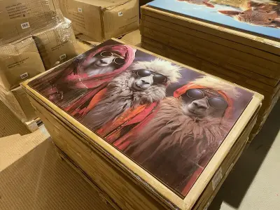 Schilderij gehard glas Lama's – kavel bij Onlineveilingmeester, Joure