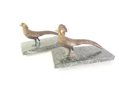 Set van 2 vintage bronzen fazanten op marmeren voet – kavel bij De Kringwinkel, Heverlee