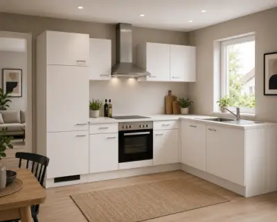 Design hoek keuken met apparatuur, Kevin, wit – kavel bij Onlineveilingmeester