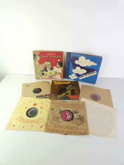Set van vintage grammofoonplaten met hoes – kavel bij De Kringwinkel, Heverlee