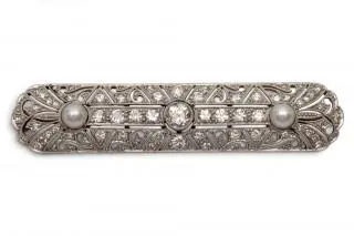 A diamond and pearl Art Deco plaque brooch – kavel bij Veilinggebouw De Zwaan, Amsterdam