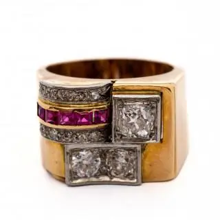 A diamond and ruby Retro ring – kavel bij Veilinggebouw De Zwaan, Amsterdam
