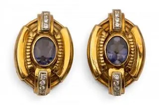 A pair of Italian iolite and diamond earrings – kavel bij Veilinggebouw De Zwaan, Amsterdam