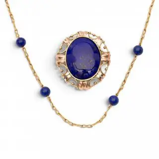 A mid century lapis lazuli brooch and necklace – kavel bij Veilinggebouw De Zwaan, Amsterdam