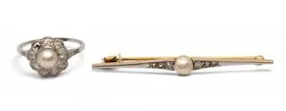 A pearl and diamond ring and bar brooch – kavel bij Veilinggebouw De Zwaan, Amsterdam