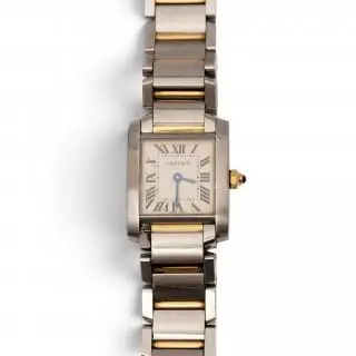 Cartier, tank Française 2384, steel ladies wristwatch with gold details – kavel bij Veilinggebouw De Zwaan, Amsterdam