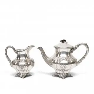 Tweedelige theeset, theepot en roomkan, Biedermeier – kavel bij Veilinggebouw De Zwaan, Amsterdam