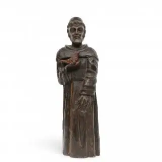Eikenhouten gestoken sculptuur, Fransiscus van Assisi, circa 1900 – kavel bij Veilinggebouw De Zwaan, Amsterdam