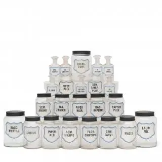 Set van zestien glazen apothekerspotten, circa. 1900 – kavel bij Veilinggebouw De Zwaan, Amsterdam