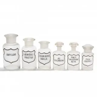 Set van zes glazen apothekerspotten, circa. 1900 – kavel bij Veilinggebouw De Zwaan, Amsterdam