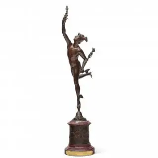 Bruin gepatineerd bronzen sculptuur, Mercurius, naar Giambologna, circa 1900 – kavel bij Veilinggebouw De Zwaan, Amsterdam