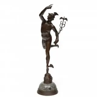 Bruin gepatineerd bronzen sculptuur, 'Mercurius', naar Giambologna, circa 1900 – kavel bij Veilinggebouw De Zwaan, Amsterdam