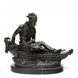 Naar Duchoiselle, bruin gepatineerd bronzen sculptuur, 'La Chasse', 20e eeuw – kavel bij Veilinggebouw De Zwaan, Amsterdam