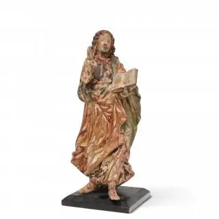 Spanje, gestoken vruchtenhouten sculptuur, 'Evangelist', 18e eeuw – kavel bij Veilinggebouw De Zwaan, Amsterdam