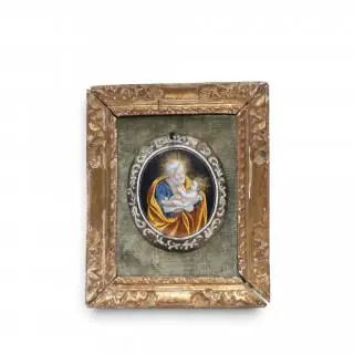 Nicolas Laudin (1629-1698), Emaille plaquette, Joseph met kindeke Jezus, Limoges, 17e eeuw – kavel bij Veilinggebouw De Zwaan, Amsterdam