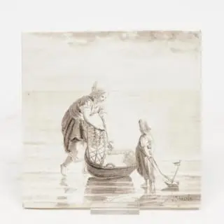 De Porceleyne Fles, sepia geschilderde aardewerk tegel, circa 1900 – kavel bij Veilinggebouw De Zwaan, Amsterdam