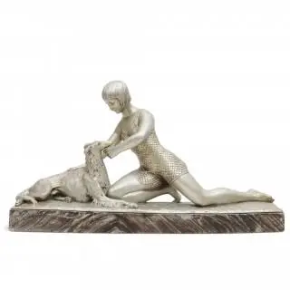 Terracotta sculptuur, baadster met hond, Art Deco, circa 1935 – kavel bij Veilinggebouw De Zwaan, Amsterdam