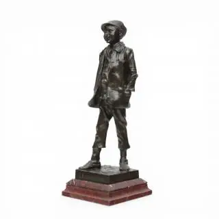 Alfred Egide Crick (1858-1931), groen/bruin gepatineerd bronzen sculptuur 'Le Gavroche', 1891 – kavel bij Veilinggebouw De Zwaan, Amsterdam