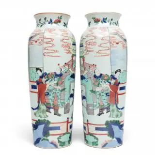 China, a pair of wucai porcelain cylindrical vases, 19th century – kavel bij Veilinggebouw De Zwaan, Amsterdam