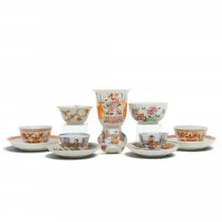 China, a collection of polychrome porcelain cups and saucers, 18th century – kavel bij Veilinggebouw De Zwaan, Amsterdam