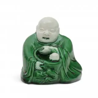 China, a green-glazed porcelain figure of Budai, 19th century – kavel bij Veilinggebouw De Zwaan, Amsterdam