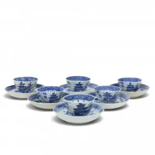 China, a set of six blue and white export porcelain cups and saucers, ca. 1800 – kavel bij Veilinggebouw De Zwaan, Amsterdam