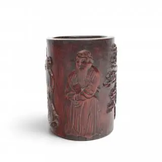 China, a bamboo brush-pot, 'bitong', first half 20th century – kavel bij Veilinggebouw De Zwaan, Amsterdam