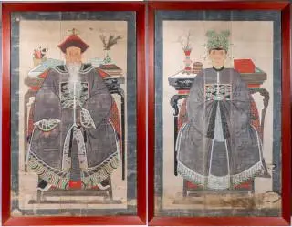 China, a pair of large ancestor portraits, 19th century – kavel bij Veilinggebouw De Zwaan, Amsterdam