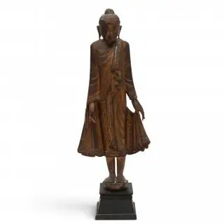Burma, a Mandalay-style wooden figure of Buddha, 19th/ 20th century – kavel bij Veilinggebouw De Zwaan, Amsterdam