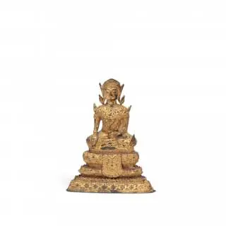 Thailand, a gilt-lacquered bronze figure of Buddha, Rattanakosin period, 19th century – kavel bij Veilinggebouw De Zwaan, Amsterdam
